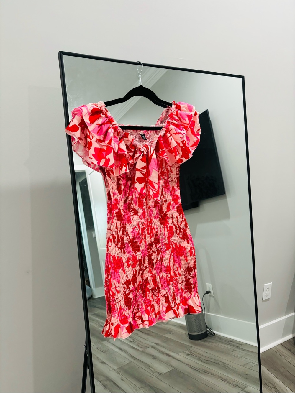 Pink & Red Floral Ruffle Mini Dress